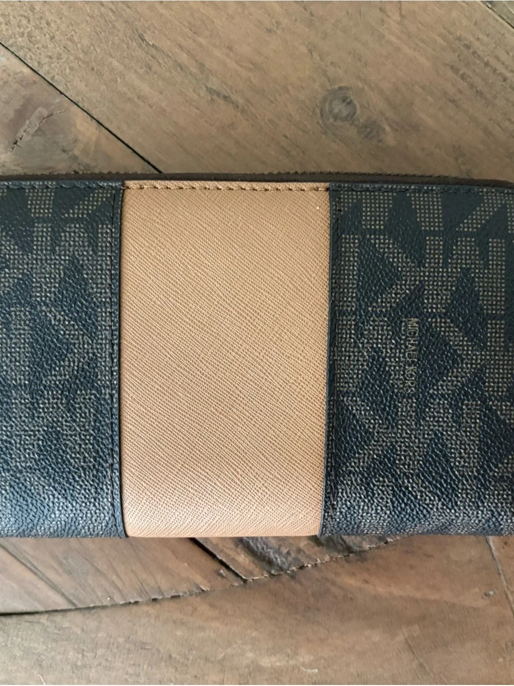 Michael Kors Brown Monogram Wallet with Tan Center Panel